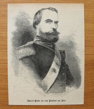 Holzstich Mariano Ignacio Prado 1866 Präsident von Peru Südamerika